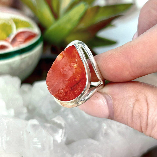 Carnelian Raw Teardrop Ring