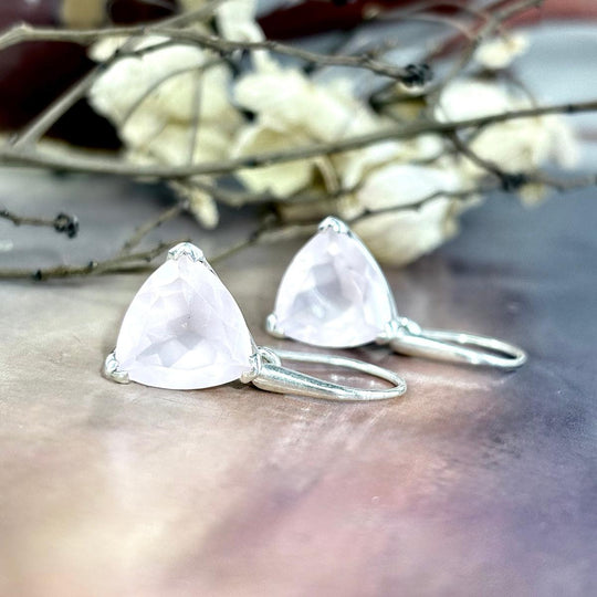 Rose Quartz Trillion Cut Large Drop Earrings