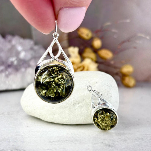 Baltic Green Amber Round Celtic Pendants