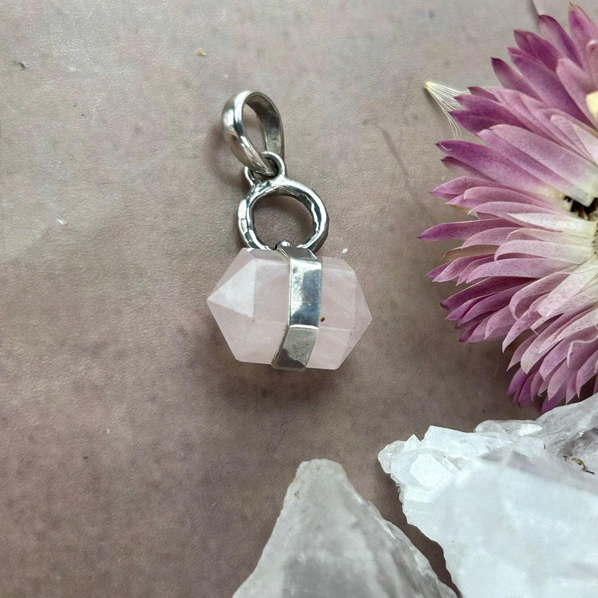 Rose Quartz Crystal Wand Pendant