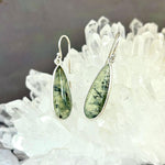 Prehnite With Epidote Elongated Teardrop Drop Earrings