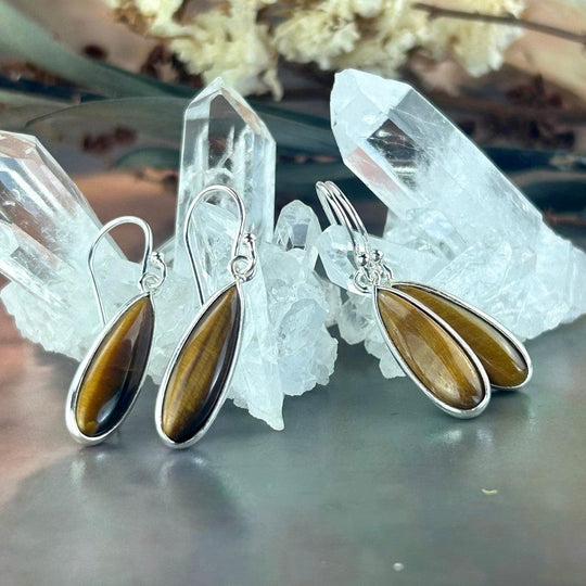 Golden Tiger’s Eye Small Elongated Teardrop Earrings