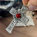 Celtic Viking Cross with Red Rose Pendant