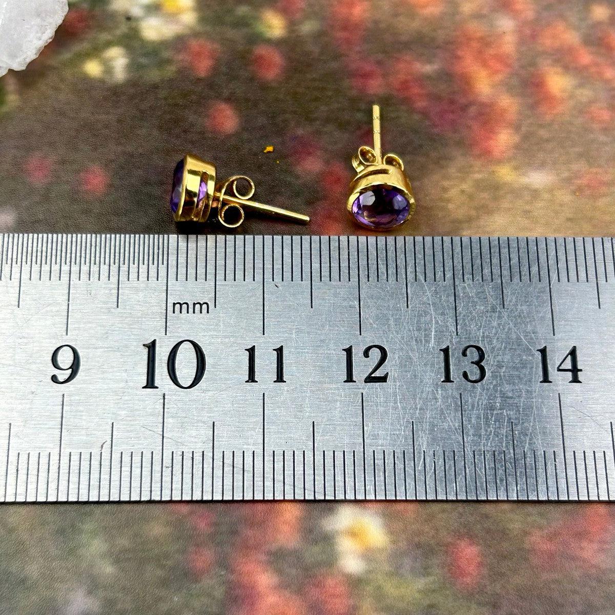 Round Amethyst Gold Studs