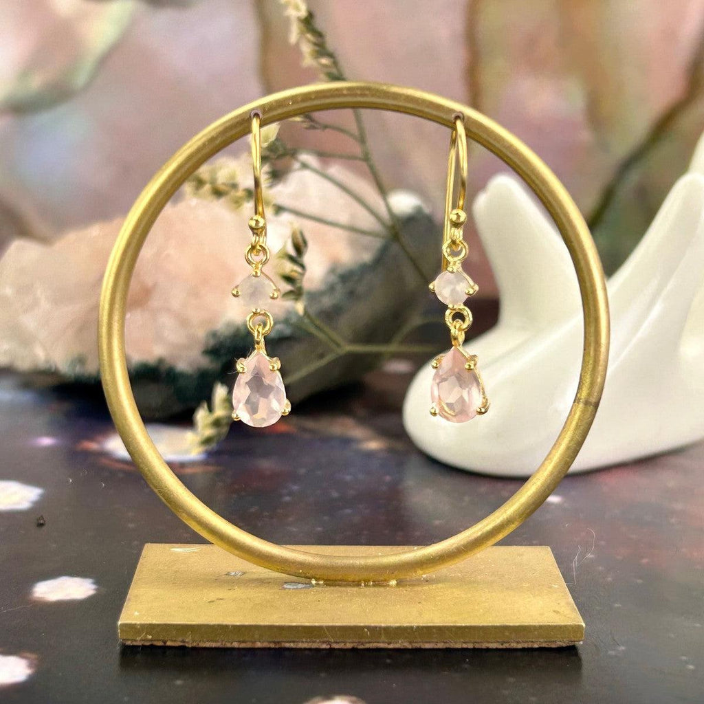 Pink Crystal Gold Earrings
