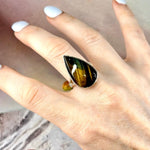 Golden-Blue Tiger’s Eye Teardrop Ring