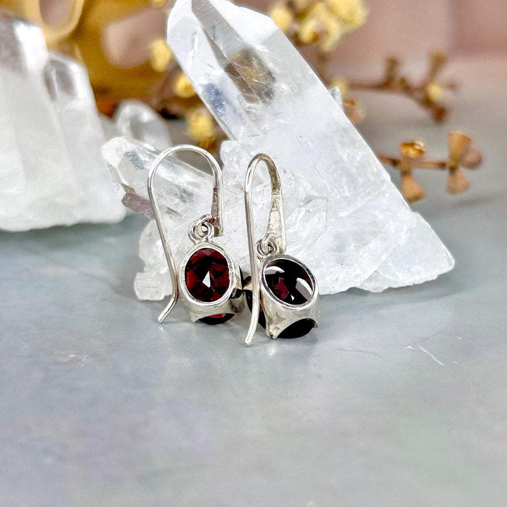 Red Garnet Silver Earrings