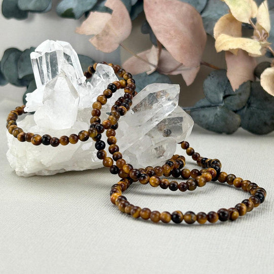 Golden Tiger's Eye 4mm Round Bead Crystal Bracelet
