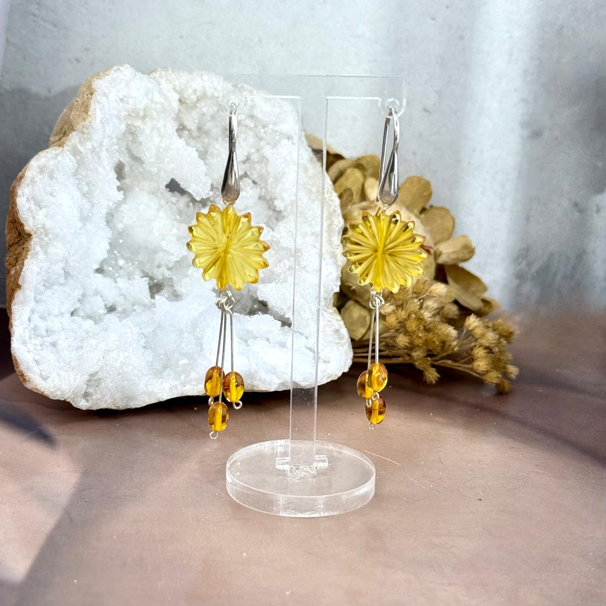Baltic Amber Flower Earrings