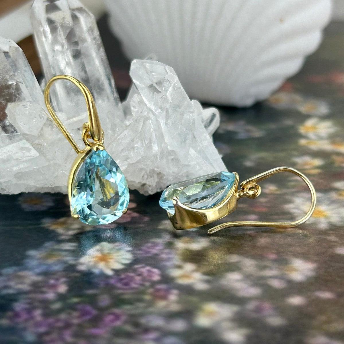 Blue Topaz Gold Earrings