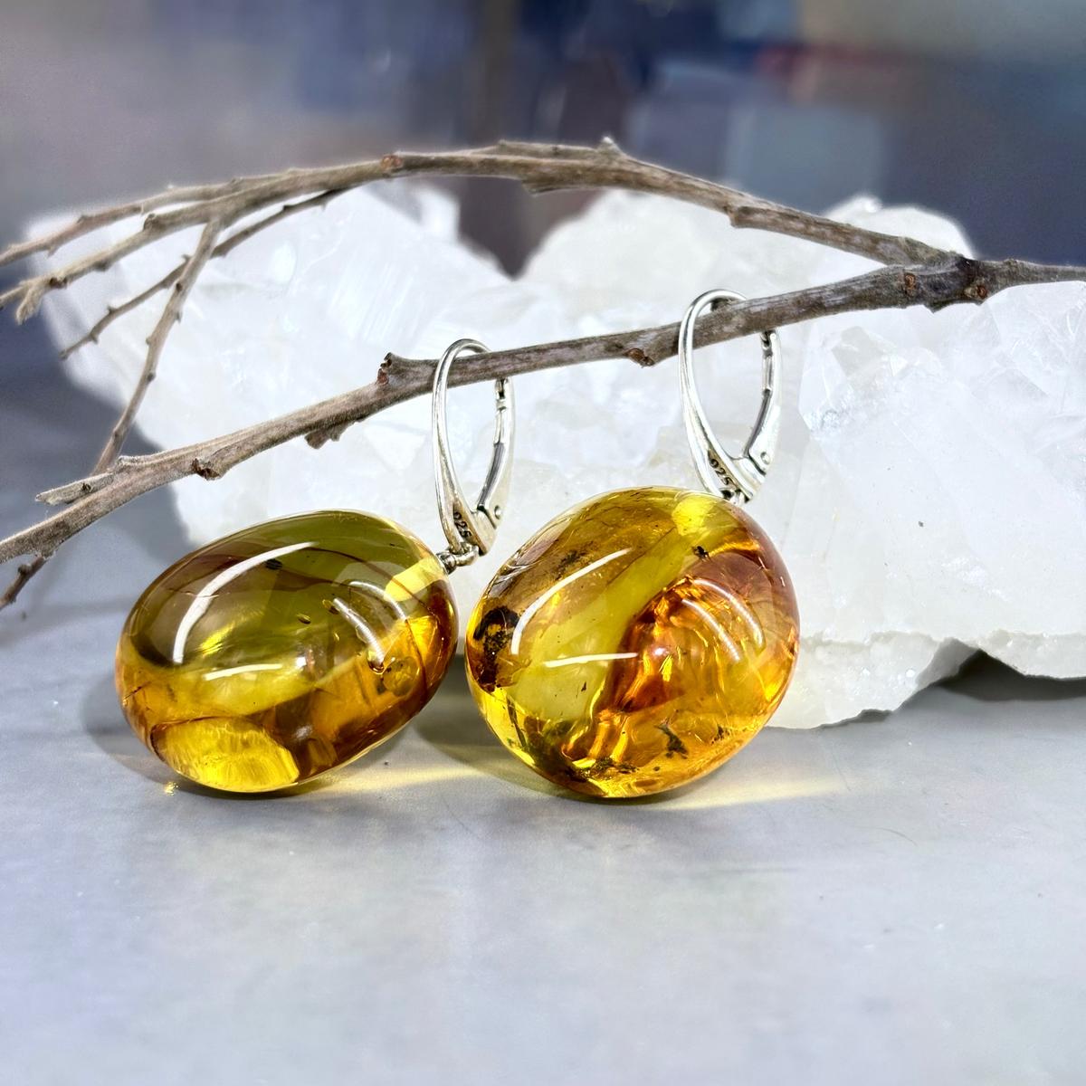 Natural Amber Large Earrings