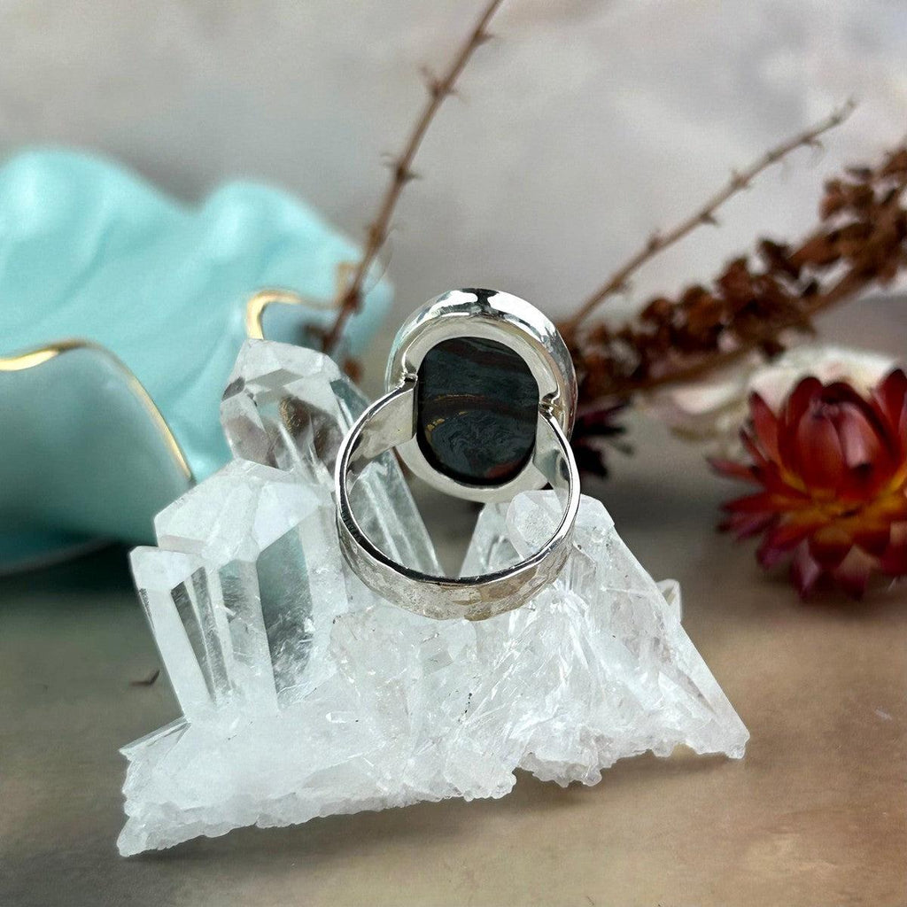 Red And Metallic Grey Stone Ring