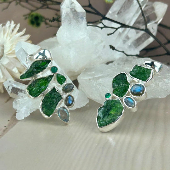 Chrome Diopside & Labradorite Raw & Polished Assorted Pendants