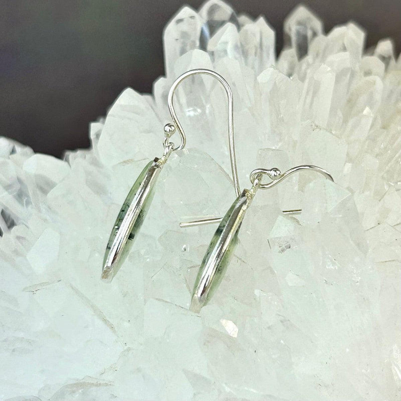 Sterling Silver Prehnite With Epidote Earrings