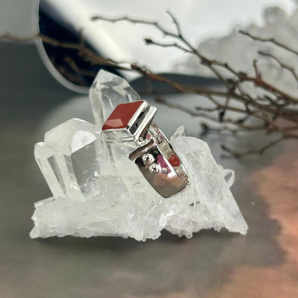 Orange Crystal Silver Ring