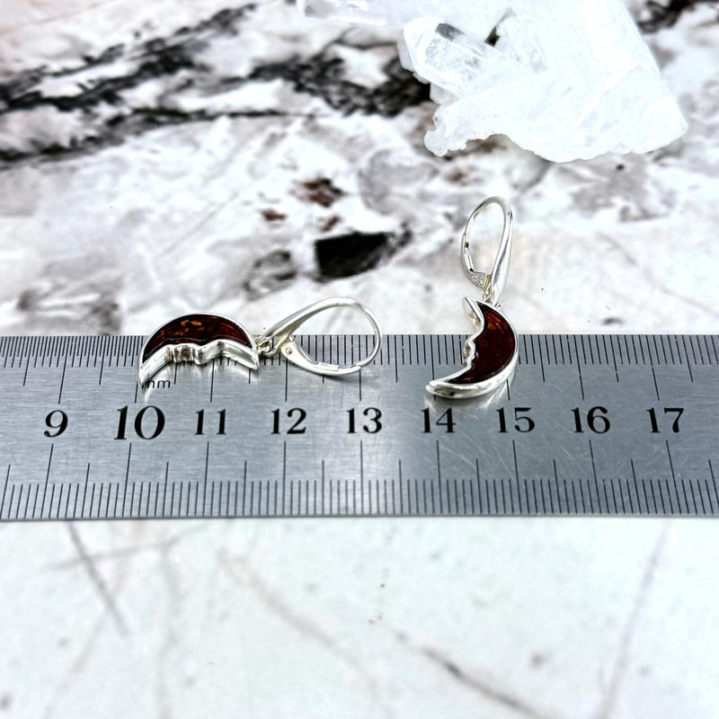 Baltic Amber Crescent Moon Drop Earrings