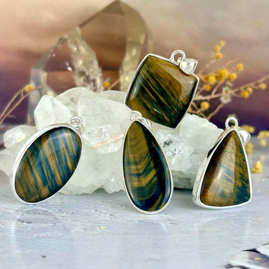 Golden-Blue Tiger’s Eye Assorted Shape Pendants