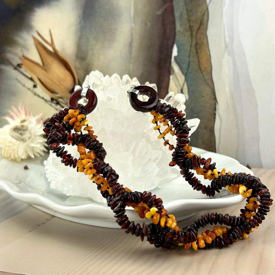 Baltic Mixed Amber Crystal Chips Twist Rope Necklace