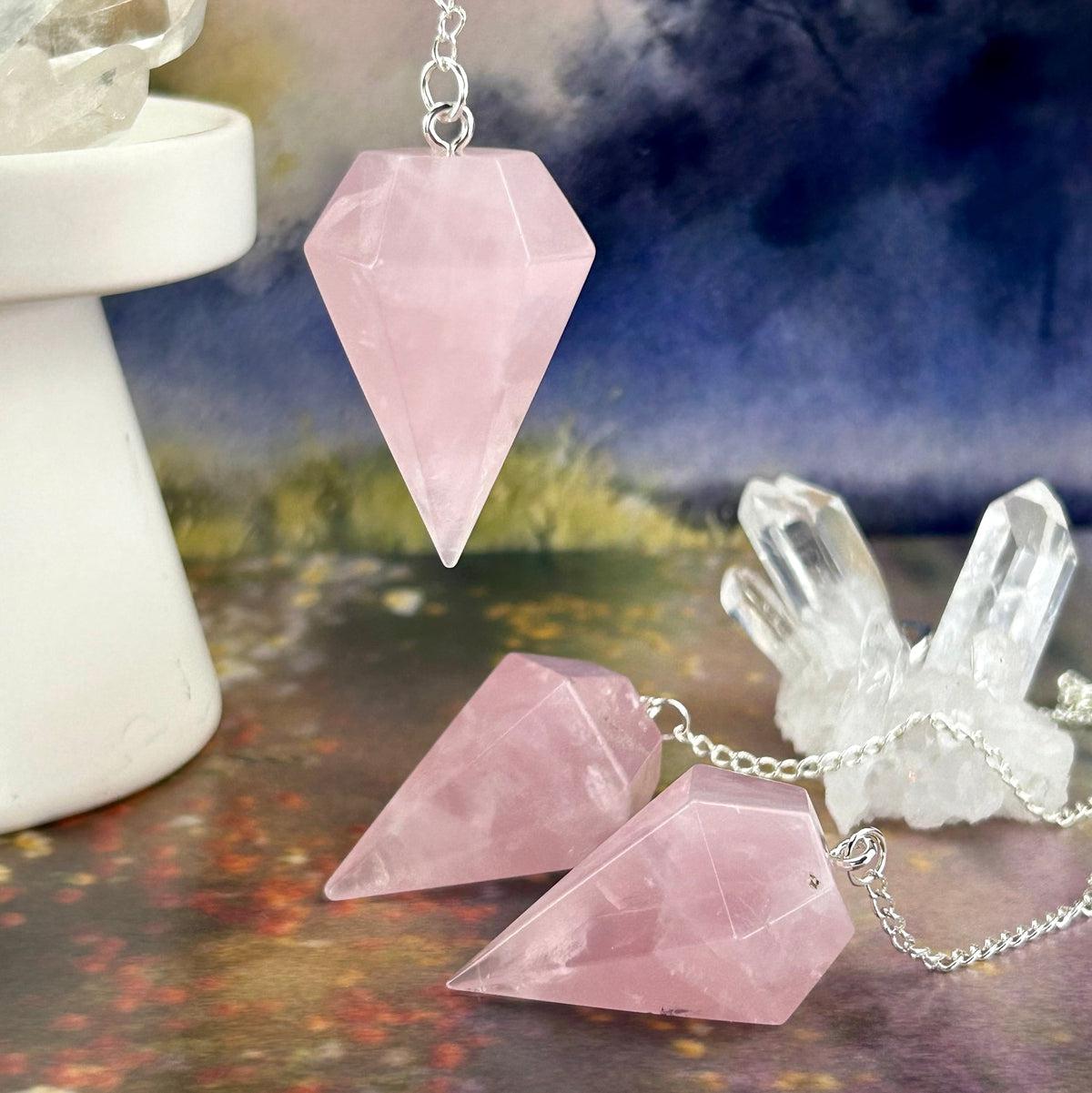 Silver Chain Rose Quartz Pendulum