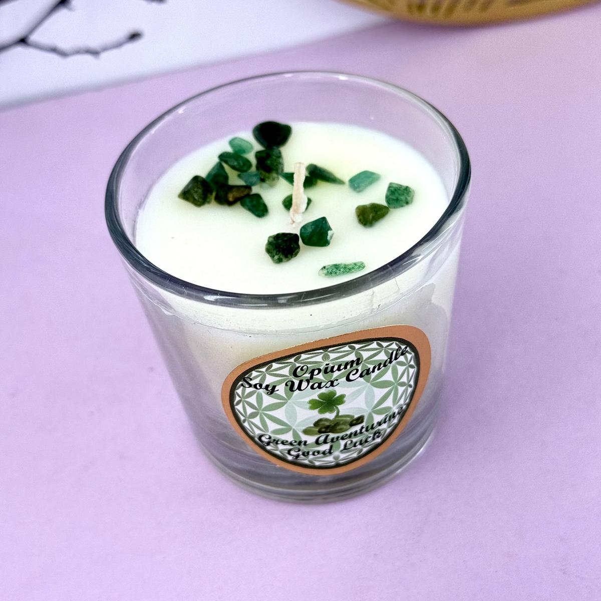Green Aventurine Crystal Candle