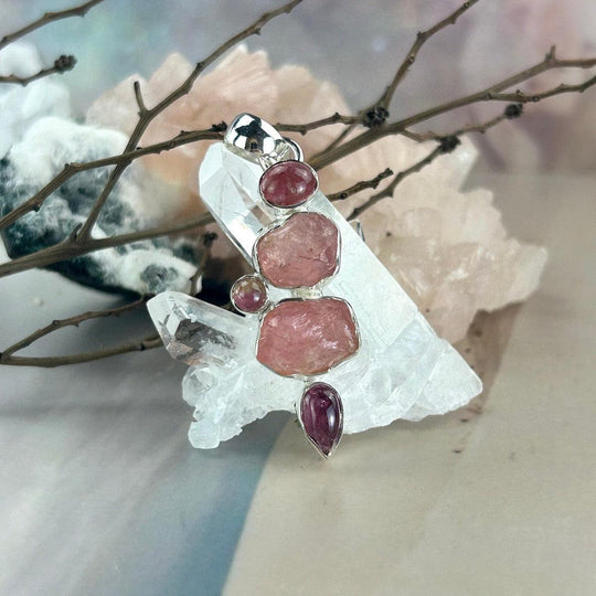 Rose Quartz & Pink Tourmaline Raw & Polished Pendant