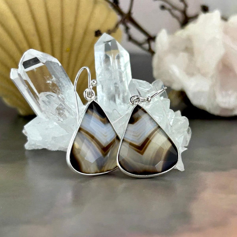 Brown And White Agate Earrings