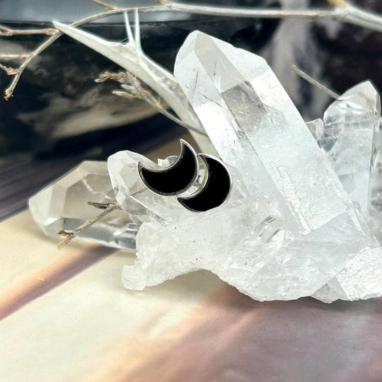 Black Onyx Crescent Moon Stud Earrings