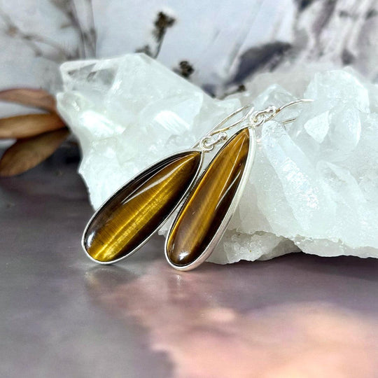 Golden Tiger’s Eye Large Elongated Teardrop Earrings