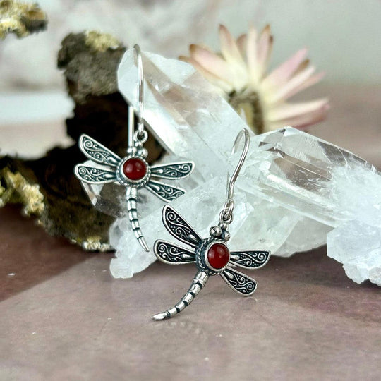 Carnelian Dragonfly Drop Earrings