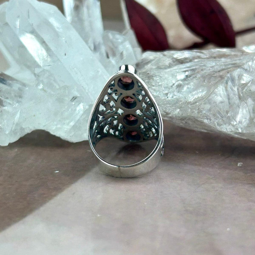 Detailed Sterling Silver Garnet Ring