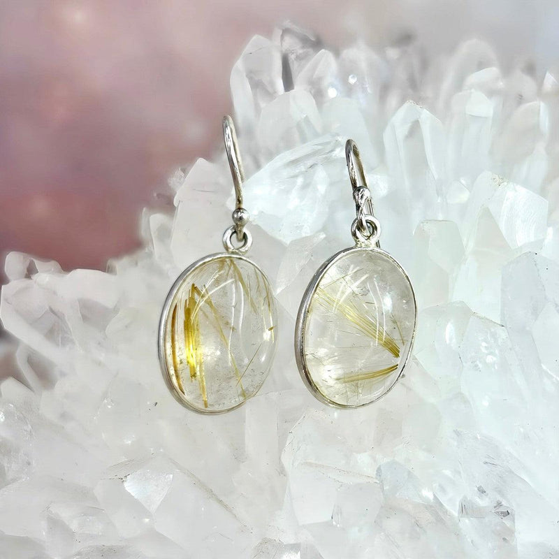 Golden Rutile Oval Drop Earrings