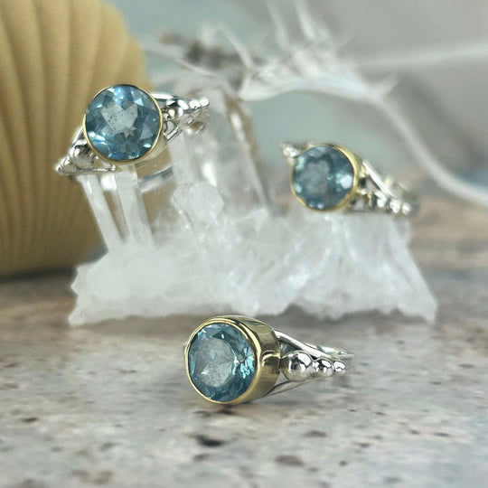 Blue Topaz Brilliant Cut Brass & Silver Band Ring