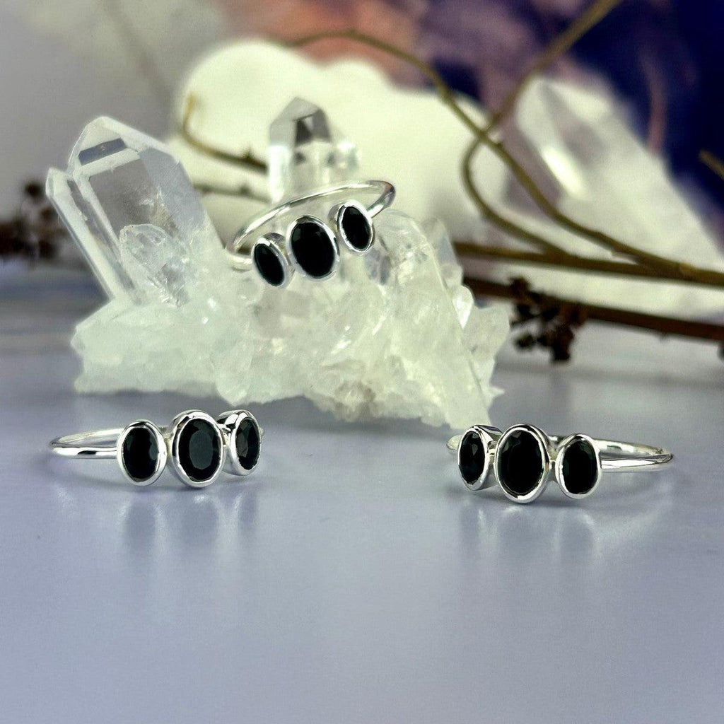 Black Onyx Three Stone Ring