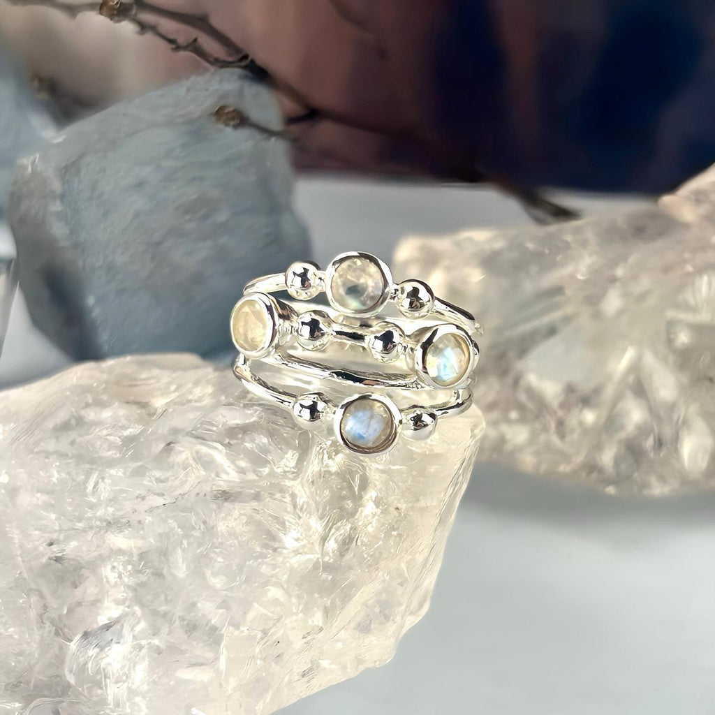 Rainbow Moonstone Multi Ring