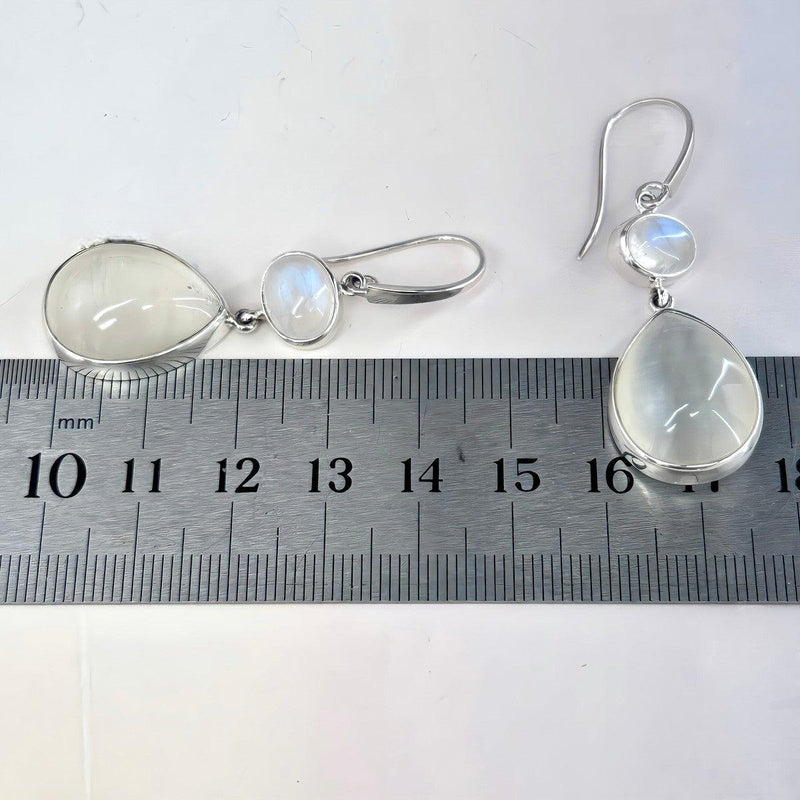 Cat’s Eye & Rainbow Moonstone Double Drop Earrings