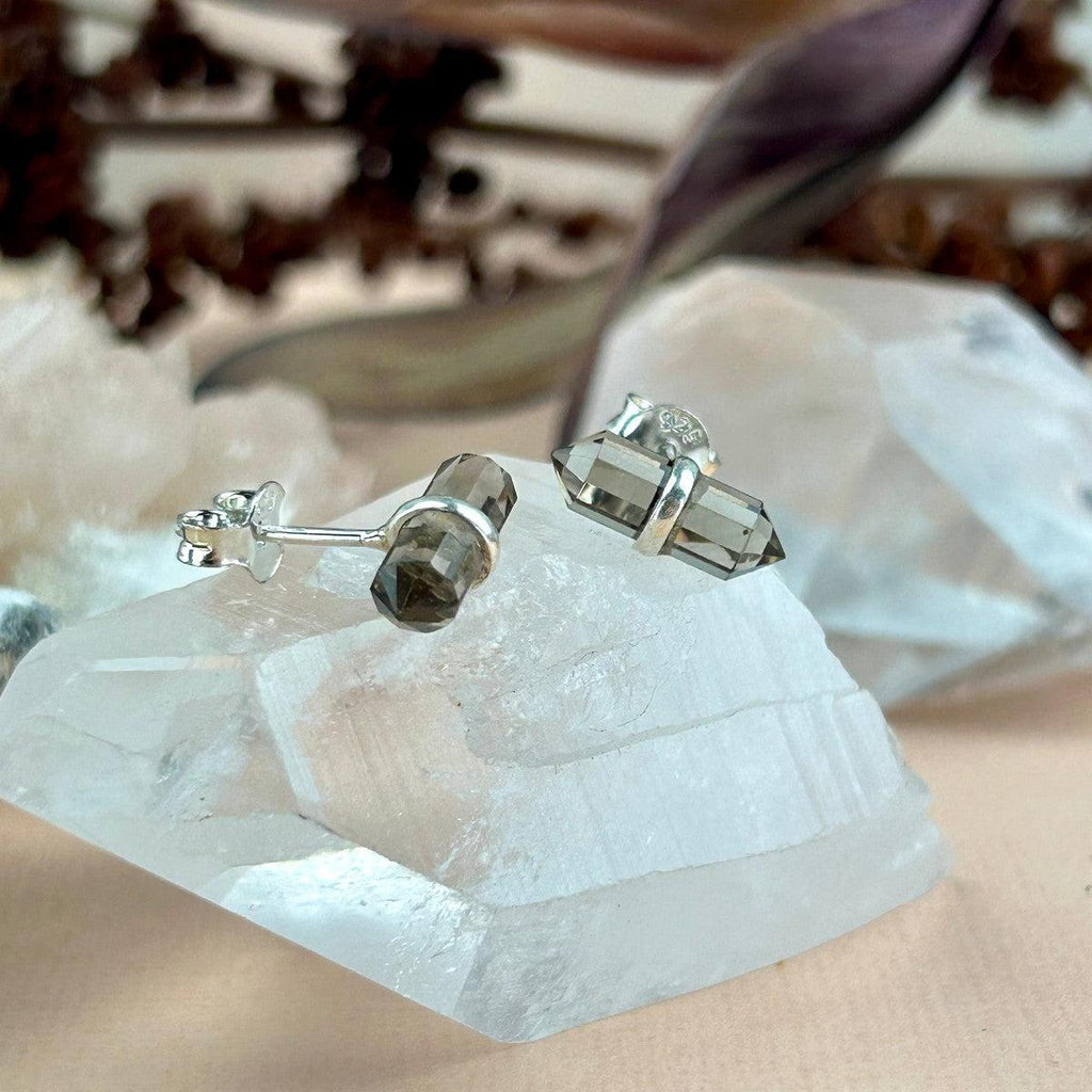 Smokey Quartz Small Bar Studs
