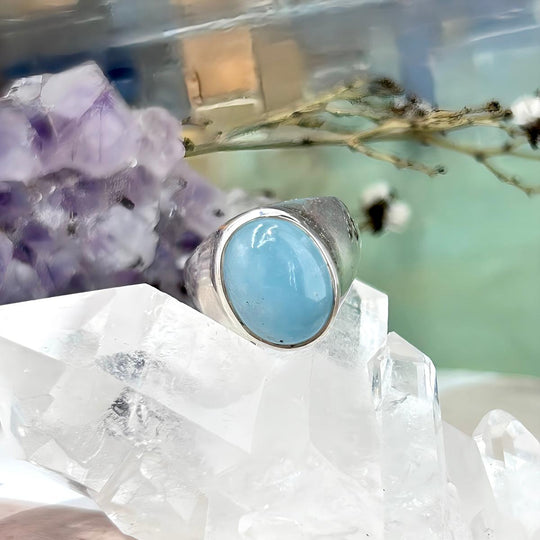 Aquamarine Oval Wide Band Ring