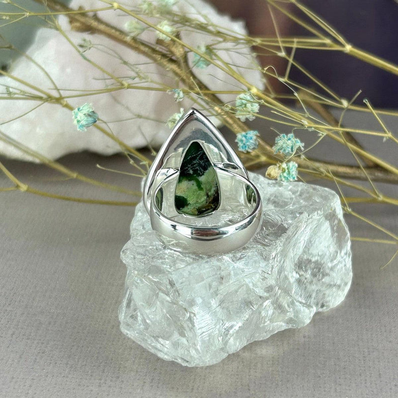 Green Chalcedony Teardrop Ring