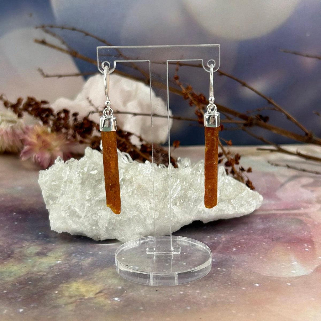 Orange Kyanite Raw Bar Drop Earrings