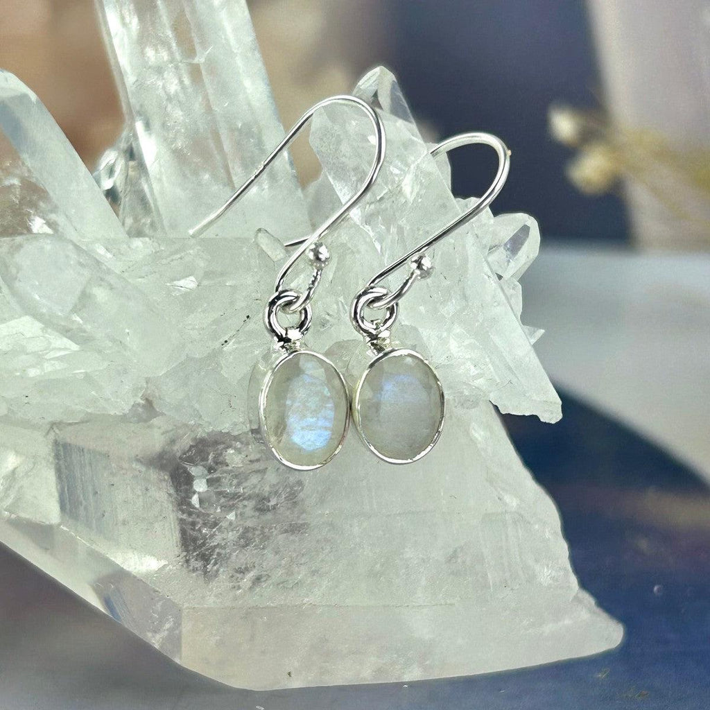 Oval Cut Moonstone Drop Earrings