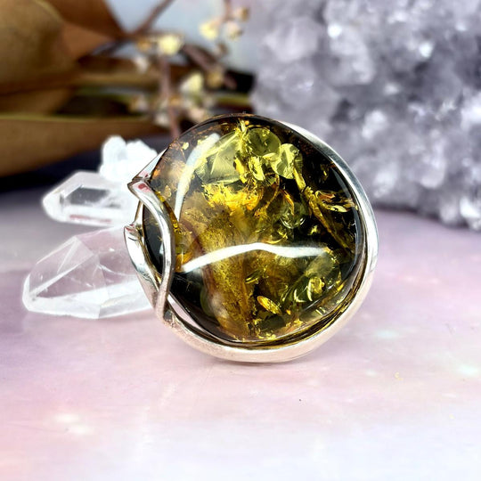 Baltic Green Amber Round Large Ring