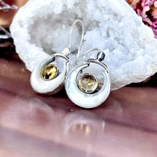 Nautilus Shell & Citrine Drop Earrings