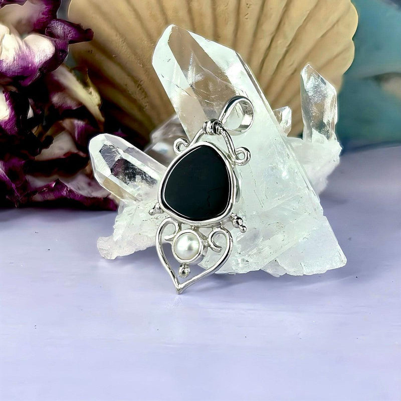 Black Onyx & Pearl Filigree Pendant