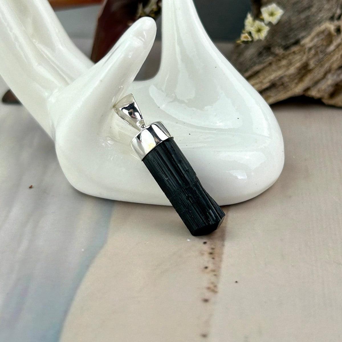 Black Crystal Silver Pendant
