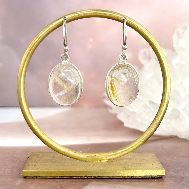 Golden Rutile Quartz Oval Drop Earrings