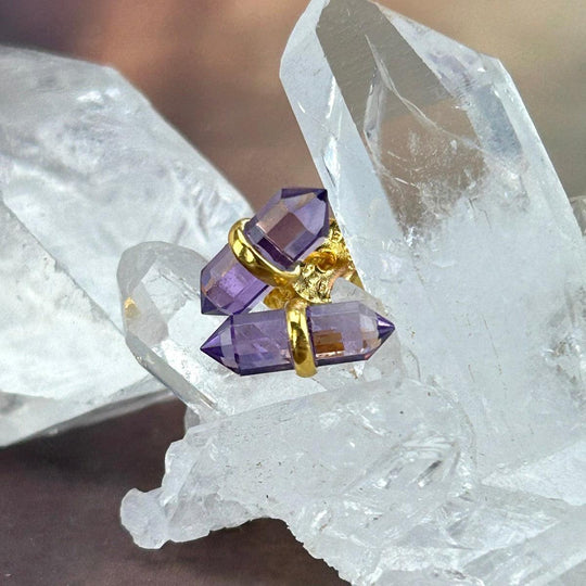 Amethyst Double Terminated Point Gold Stud Earrings