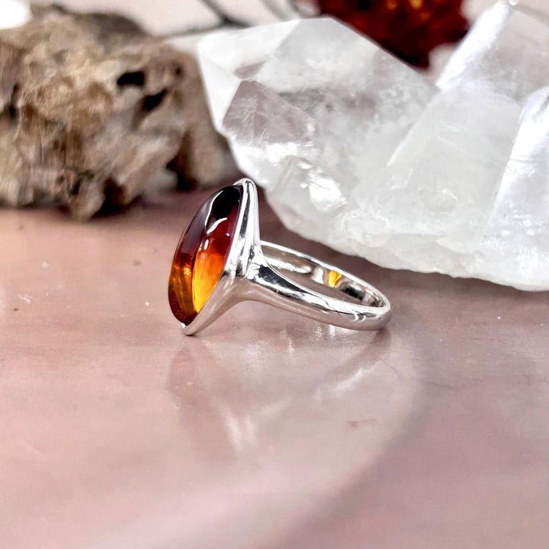 Baltic Flame Amber Marquise Ring