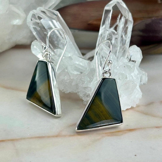 Blue Tiger’s Eye Angular Drop Earrings