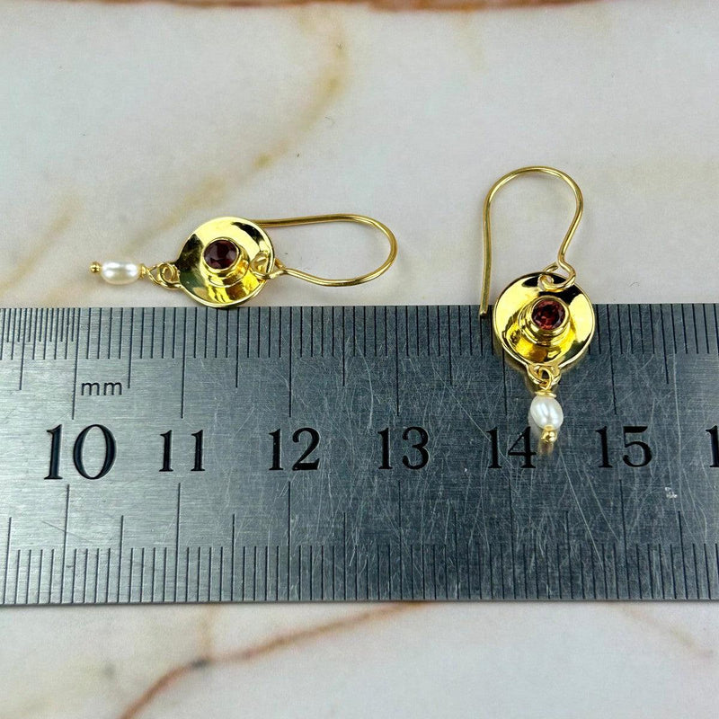 Red Gemstone Gold Earrings