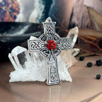 Celtic Viking Cross with Red Rose Pendant